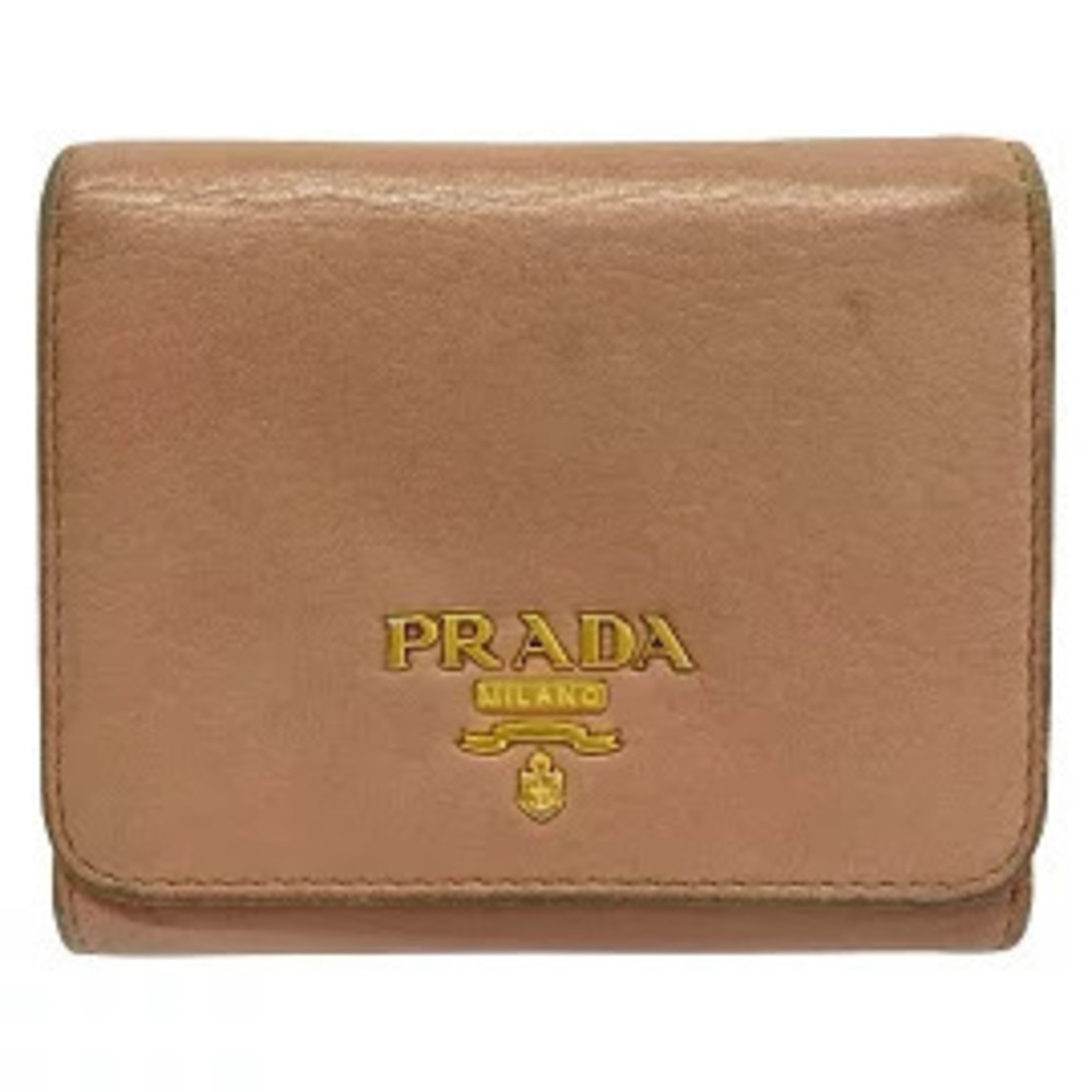 Prada Tri fold Wallet Pink Beige Cream Leather